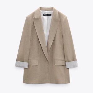 Zara Open Front Linen Blazer